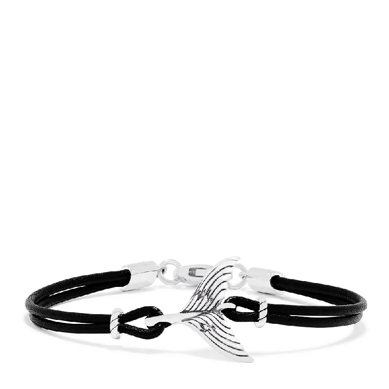 Simple cuff bracelets for sleek style-Men's Sterling Silver and Leather Whale's Tail Bracelet