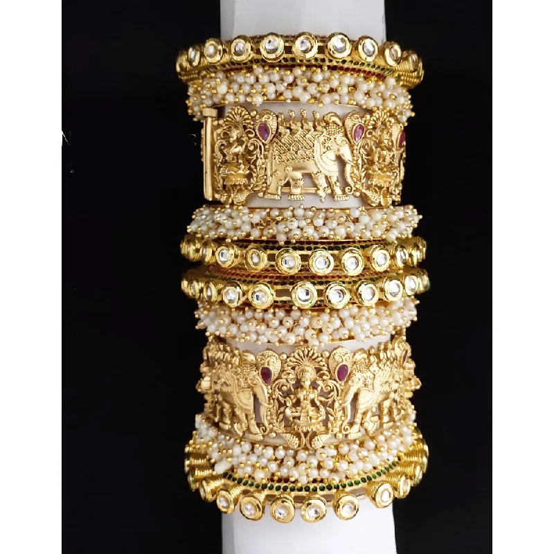 Crystal bangles for sparkling beauty-Akruti Collection Gold Plated Pearl And Kundan Bangle Set