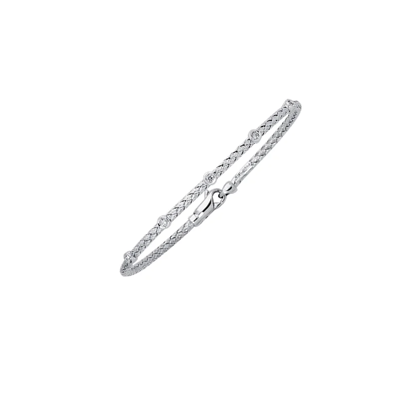 Engraved sterling silver bracelets for thoughtful gifts-14K Gold .15ct Diamond Station Woven Bangle