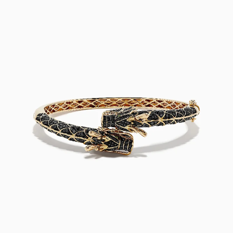 Custom quote bracelets for meaningful designs-Safari 14K Yellow Gold Black Diamond Dragon Bangle