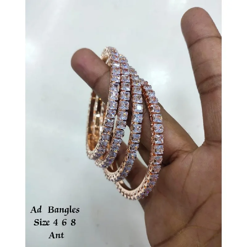 Stacking bangles for trendy layered style-Akruti Collection Rose Gold Plated AD Bangles Set