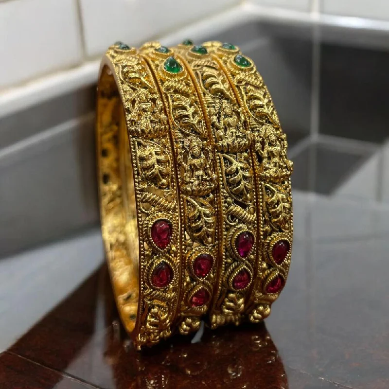 Wedding bangle sets for bridesmaids-Sona Creation Gold Plated Pota Stone Temple Bangle Set