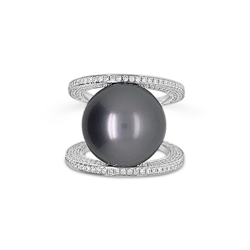 Designer rings for high-fashion luxury-Tahitian Pearl & Diamond Ring