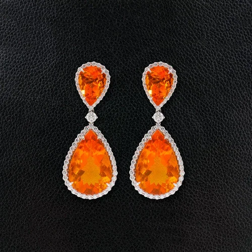 Pearl stud earrings for classic sophistication-Fire Opal & Diamond Dangle Earrings