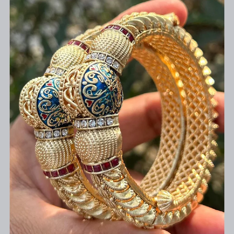 Textured bangles for a stylish edge-Neetu Art Gold Plated Pota Stone Meenakari Openable Bangles Set