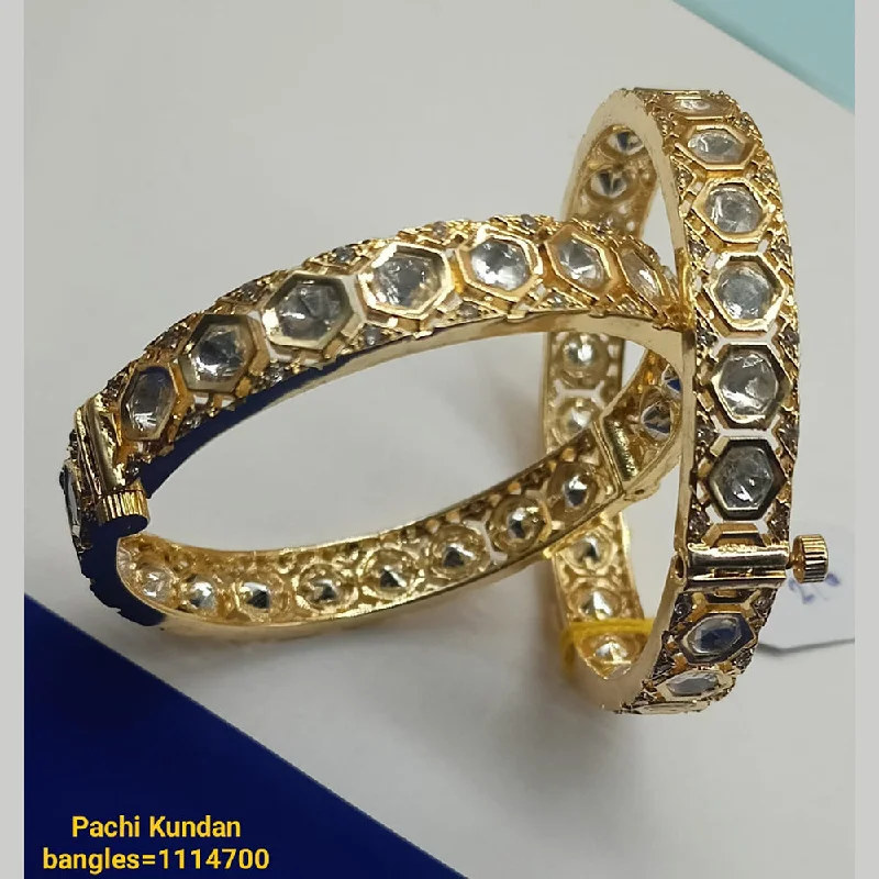 Handmade bangles for one-of-a-kind style-Padmawati Bangles Gold Plated Kundan Openable Bangles Set