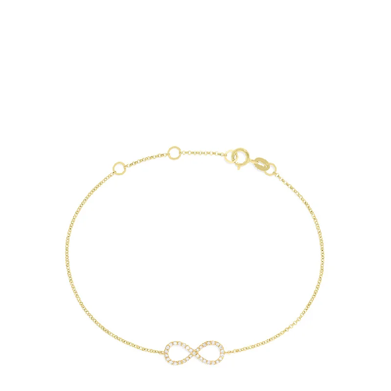 Simple bar bracelets for modern looks-Novelty 14K Yellow Gold Diamond Infinity Bracelet, 0.12 TCW