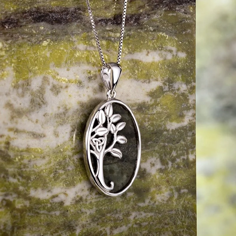 Custom engraved coin necklaces for unique designs-Connemara Marble Tree Of Life Necklace