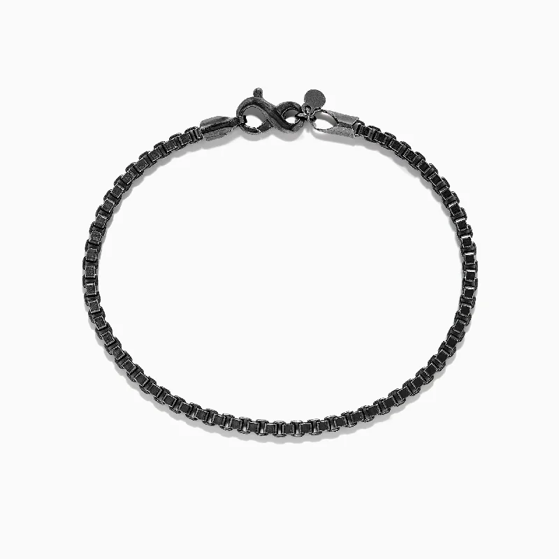 Designer bracelets for high-end fashion-Men's 925 Sterling Silver Black Rhodium Box Chain Bracelet,