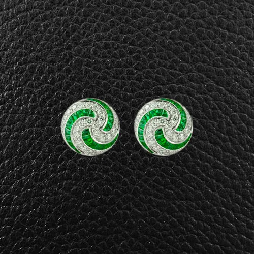 Intricate filigree earrings for vintage-inspired fashion-Emerald & Diamond Swirl Earrings