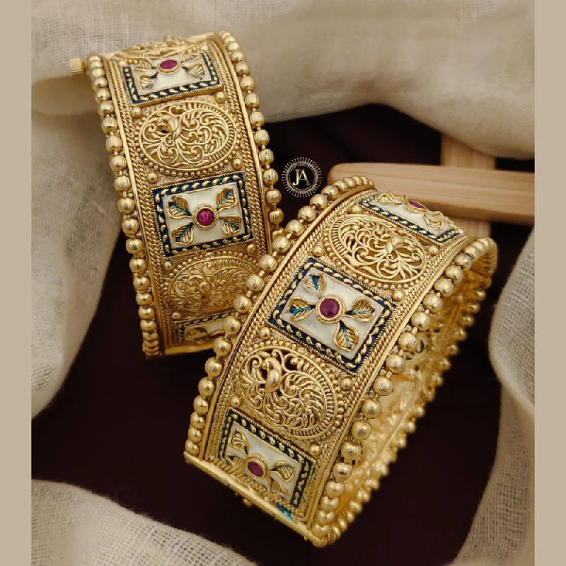 Handmade beaded bangles for artisanal charm-Neetu Art Gold Plated Pota Stone And Pearls Meenakari Openable Bangles Set