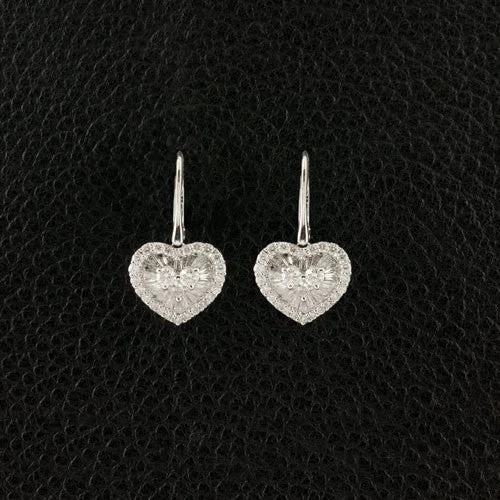 Drop earrings for elegant sophistication-Diamond Heart shaped Dangle Earrings