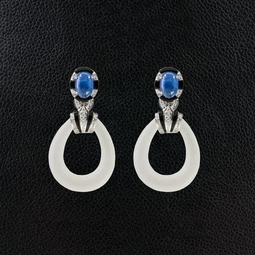 Luxury emerald earrings for elegant fashion-Crystal, Tanzanite, Onyx & Diamond Earrings