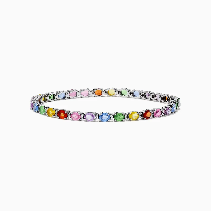 Floral bracelets for feminine charm-Watercolors 14K White Gold Multi Sapphire and Diamond Tennis Bracelet