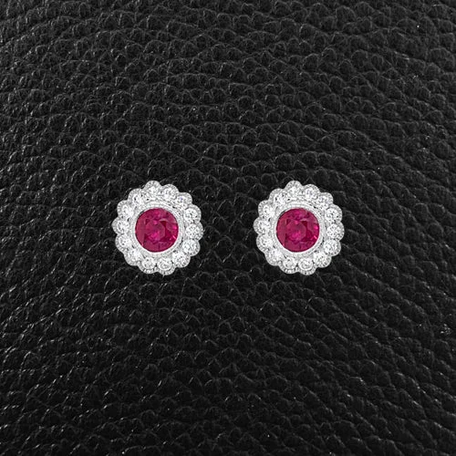 Custom gemstone earrings for personalized beauty-Ruby & Diamond Flower Earrings