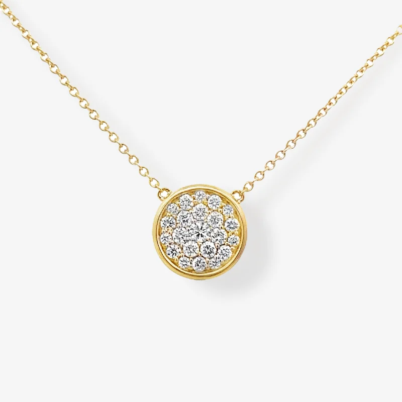 Silver bar necklaces for modern elegance-Pave' Diamond Disc Necklace