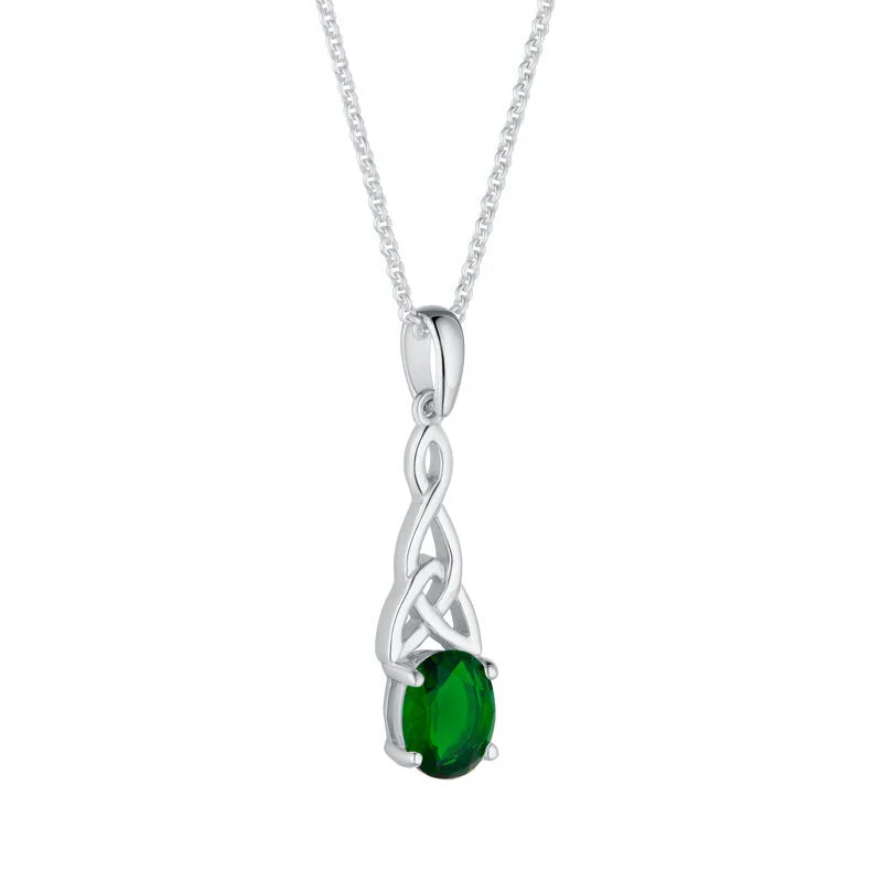 Custom birthstone necklaces for family gifts-Silver Trinity Knot Green Cz Pendant