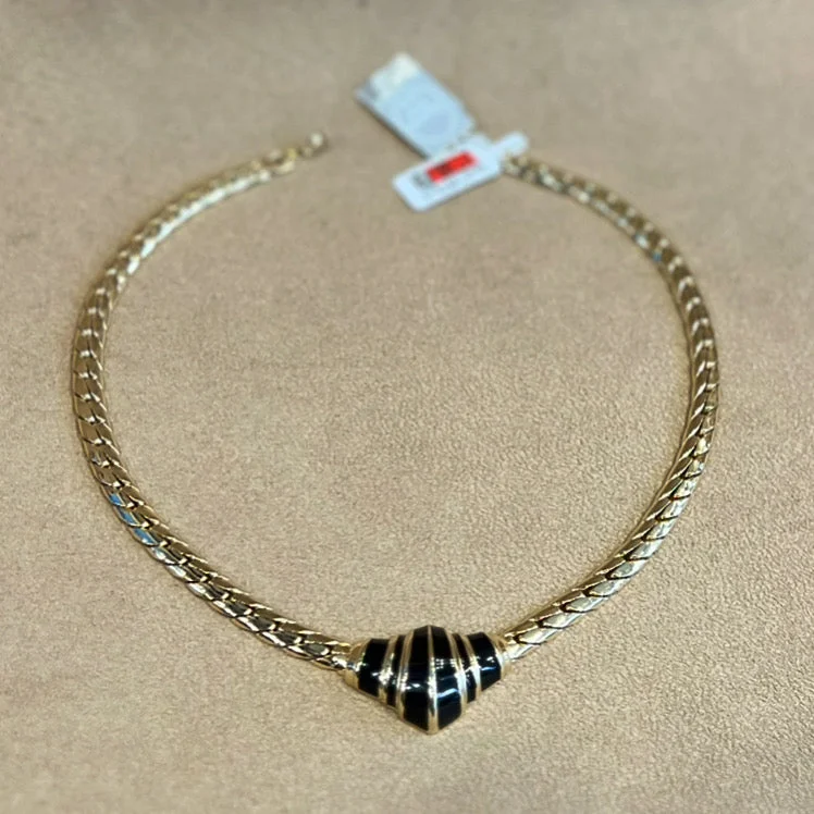 Luxury pearl necklaces for upscale events-Vintage Christian Dior  Black Enamel Necklace