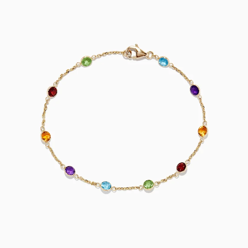 Luxury diamond bracelets for upscale fashion-Mosaic 14K Yellow Gold Multi Gemstone Station Bracelet, 2.47 TCW