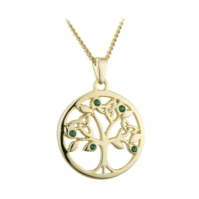 Engraved date necklaces for special occasions-Gold Green Crystal Tree Of Life Pendant