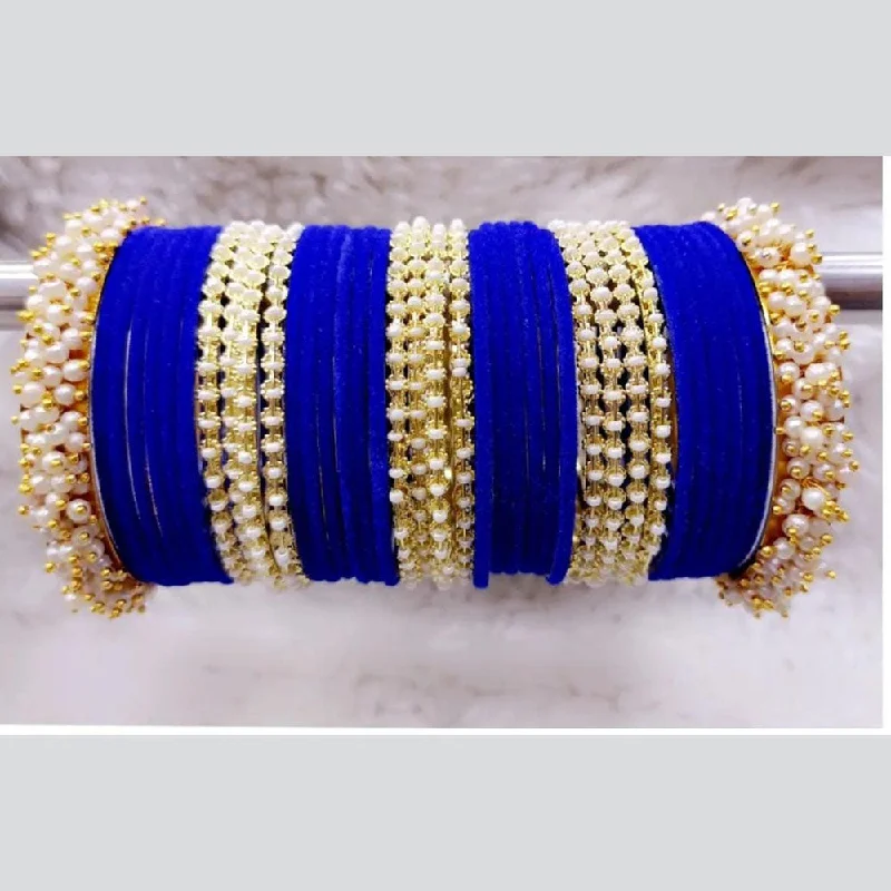 Custom gold bangles for personalized gifts-Kavita Art Gold Plated Pearls And Velvet Bangles Set