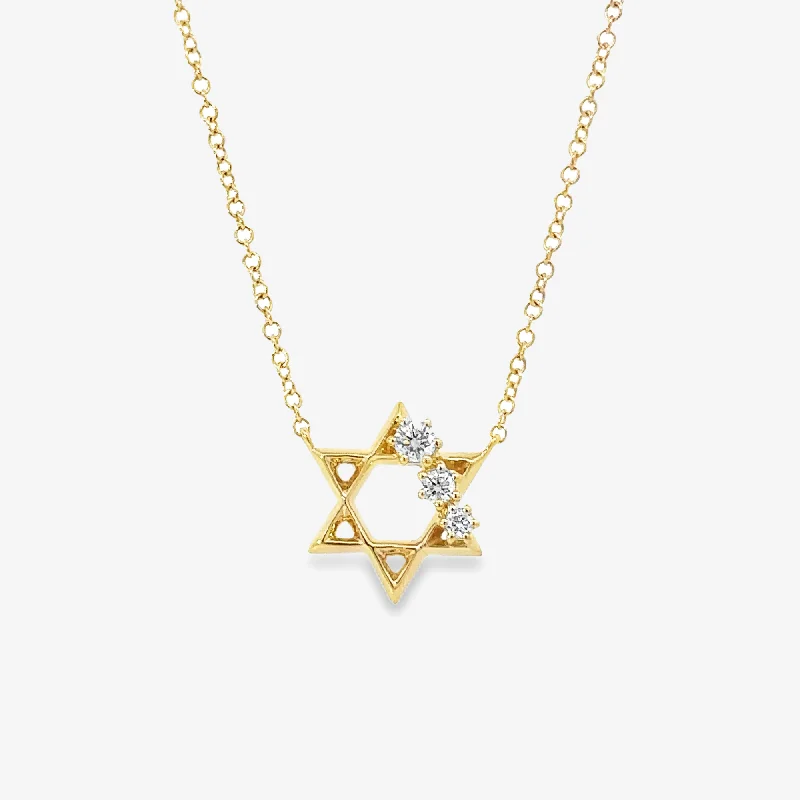 Heart-shaped lockets for sentimental keepsakes-Small 3 Diamond 0.10CT Star of David Necklace