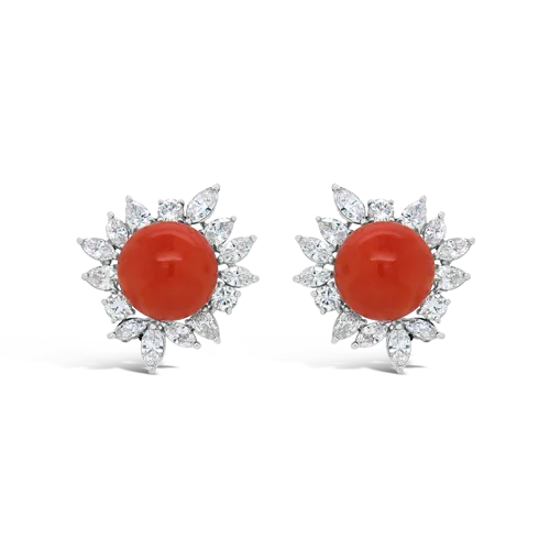 Small dangle earrings for everyday elegance-Coral & Diamond Earrings