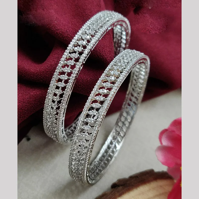 Vibrant enamel bangles for playful fashion-Vivah Creations Silver Plated American Diamond  Bangle Set