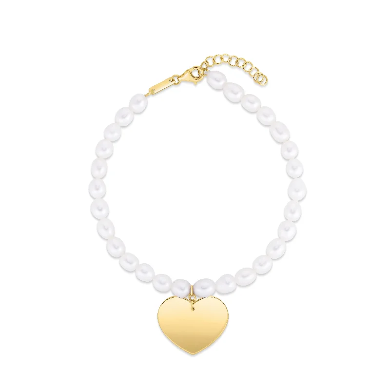 Pearl-encrusted bracelets for refined beauty-14K Pearl Heart Charm Bracelet