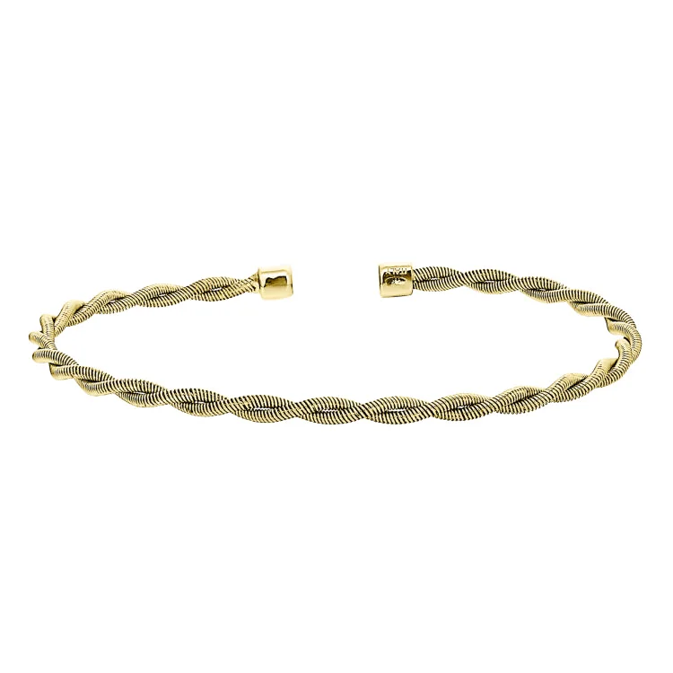 Geometric beaded bracelets for unique looks-Gold Finish Sterling Silver Thin Tightly Twisted Cable Cuff Bracelet