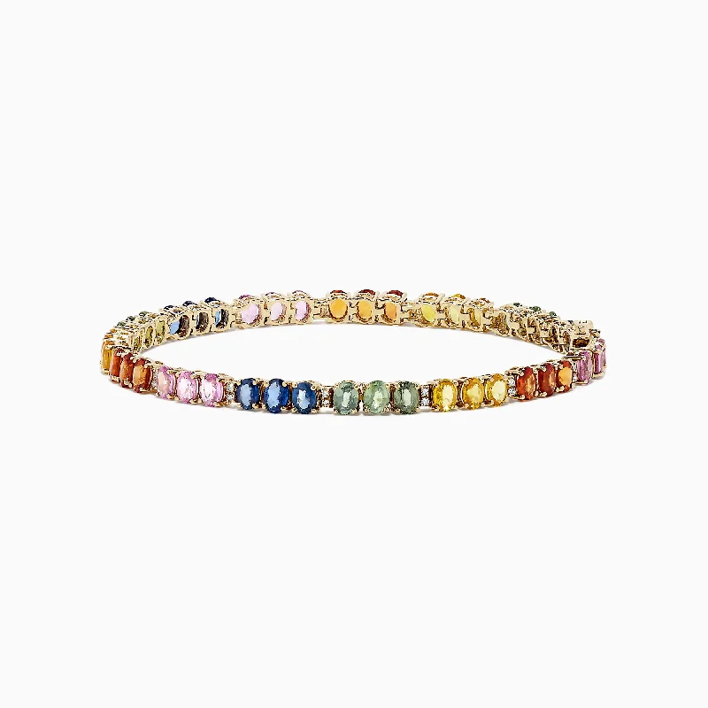 Adjustable bracelets for a perfect fit-Watercolors 14K Gold Multi Sapphire & Diamond Tennis Bracelet, 9.73 TW