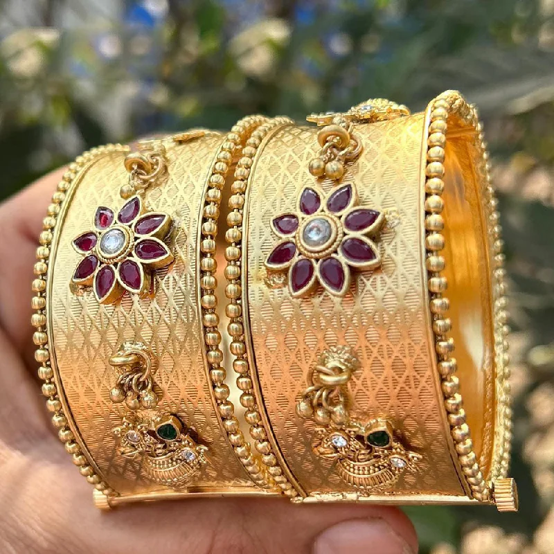 Rose gold cuff bangles for chic fashion-Neetu Art Gold Plated Pota Stone Openable Bangles Set