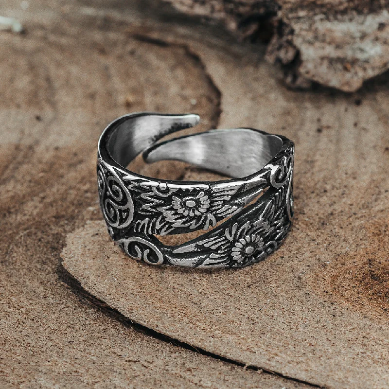 Artistic wire-wrapped rings for creative design-Hugin & Munin Ring, Stainless Steel