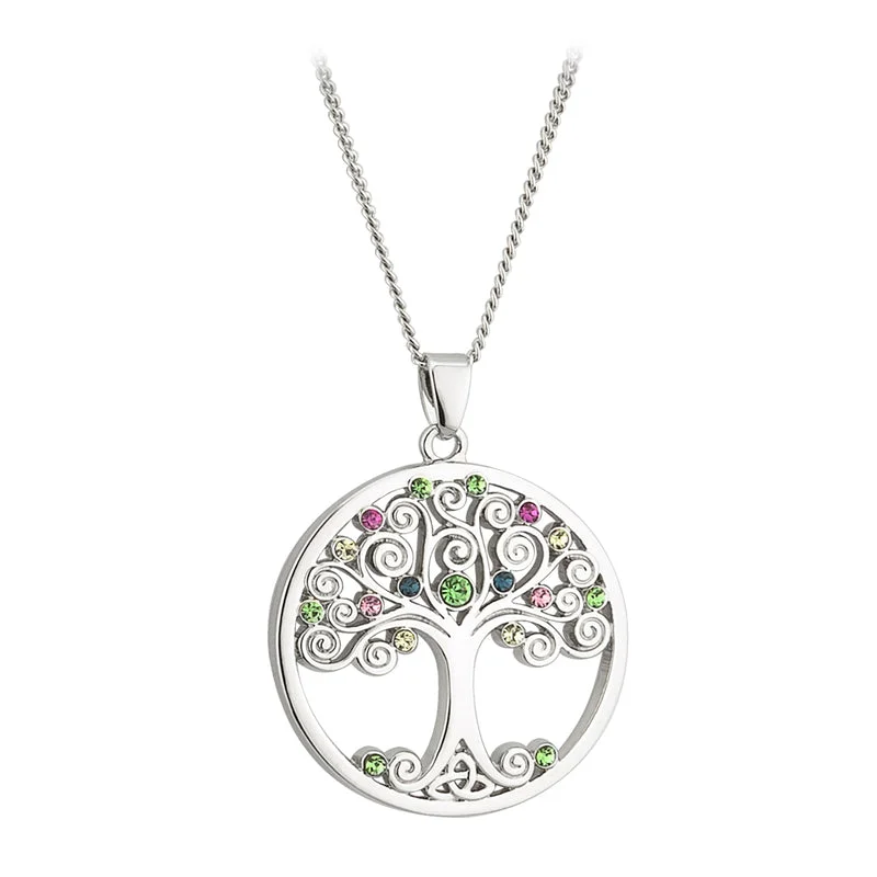 Engraved lockets for sentimental jewelry-Solvar Silver Plated Crystal Tree Of Life Pendant