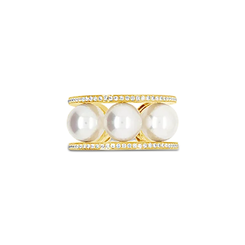 Luxury diamond rings for special occasions-Triple Pearl & Diamond Ring