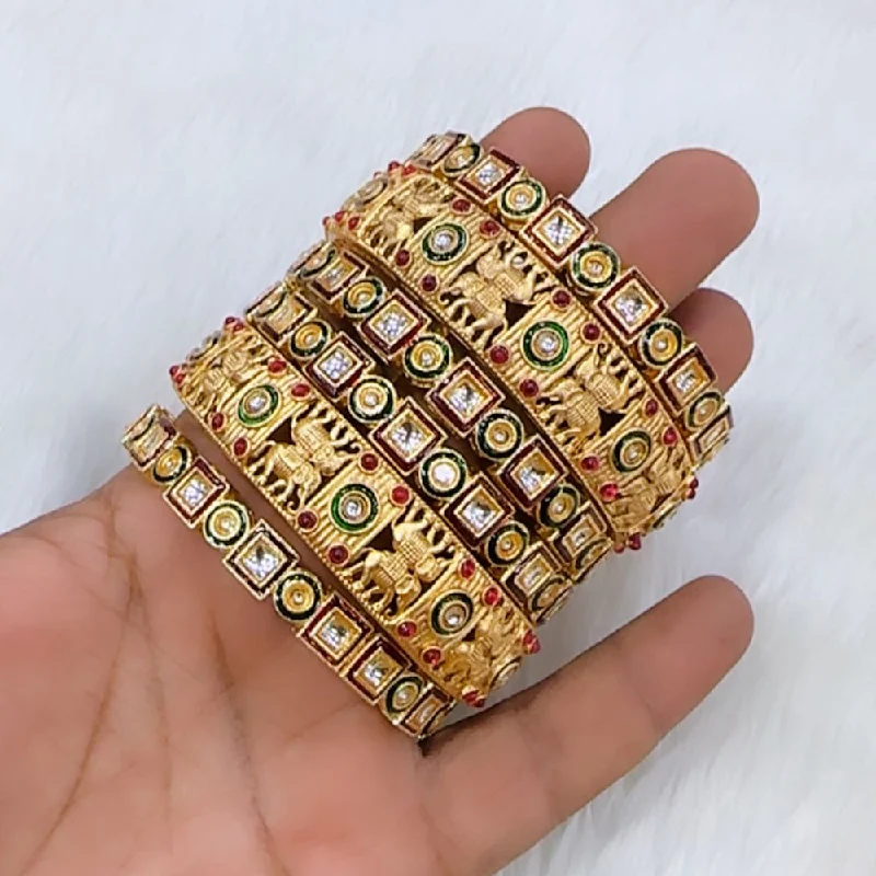 Adjustable bangle sets for versatile style-Pooja Bangles Gold Plated Kundan Stone And Meenakari Bangles Set