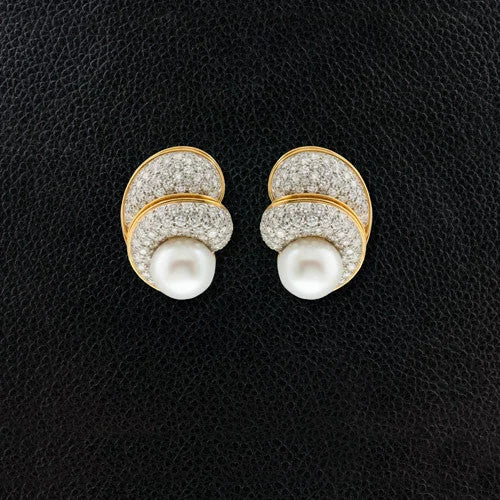 Custom engraved birthstone stud earrings for gifts-Cultured Pearl & Diamond Earrings