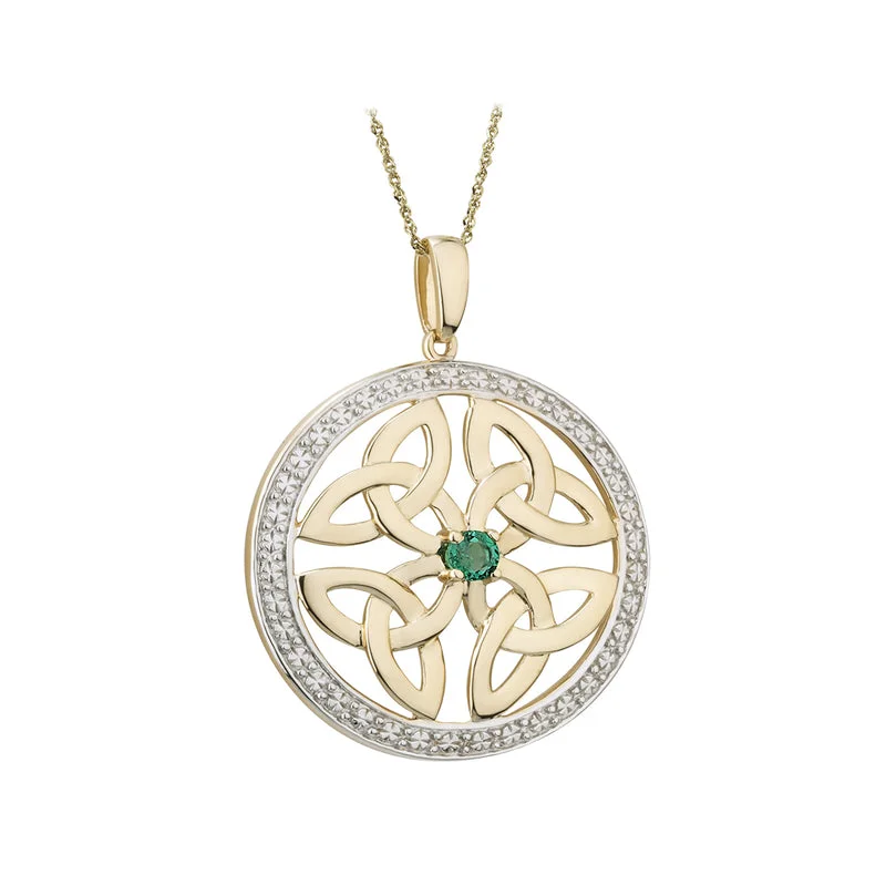 Statement pendant necklaces for bold fashion-14K Gold Emerald Round Trinity Knot Pendant