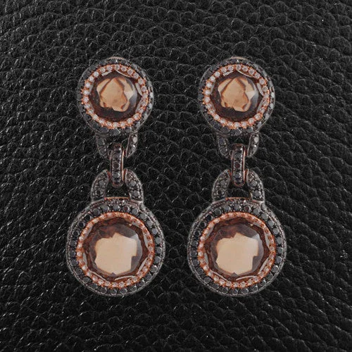 Handmade earrings for unique designs-Smokey Quartz, Black Diamond & Diamond Earrings