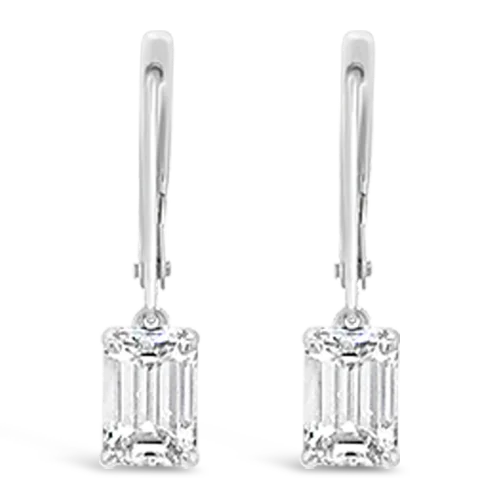 Sterling silver drop earrings for timeless style-Emerald cut Diamond Dangle Earrings