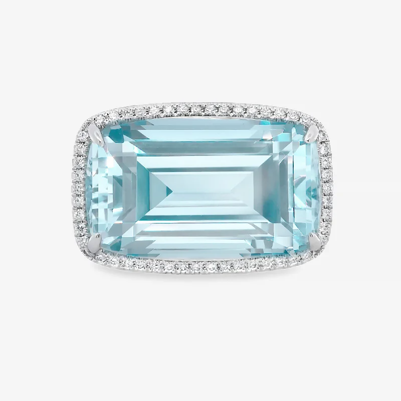 Luxury sapphire rings for refined style-16.15CT Aquamarine Diamond Halo Ring