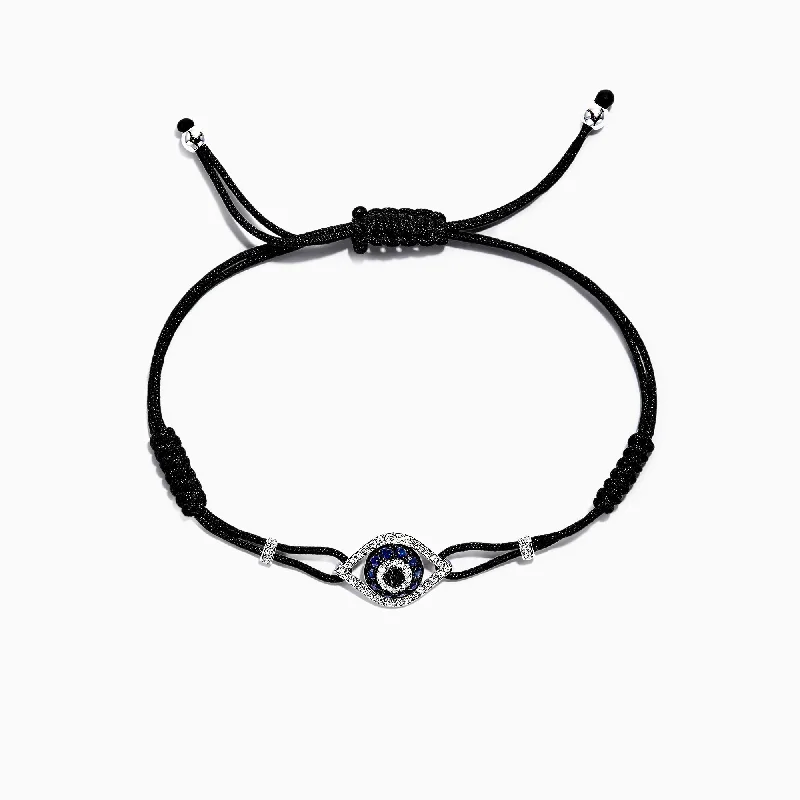 Sterling silver bracelets for classic appeal-Novelty 14K Gold Sapphire & Diamond Evil Eye String Bracelet, 0.56 TW