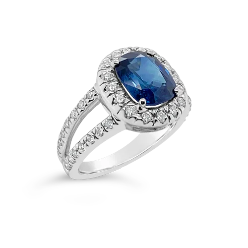 Custom birthstone rings for personalized beauty-Sapphire & Diamond Split Shank Ring