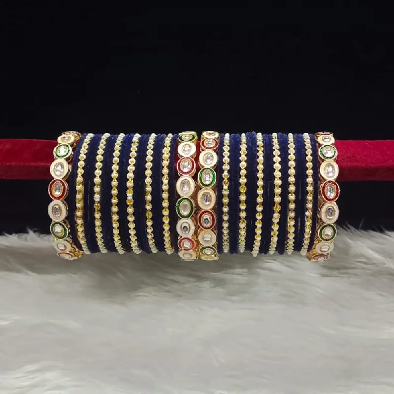 Custom charm bangles for meaningful designs-Pooja Bangles Gold Plated Kundan Stone And Meenakari Velvet Bangles Set