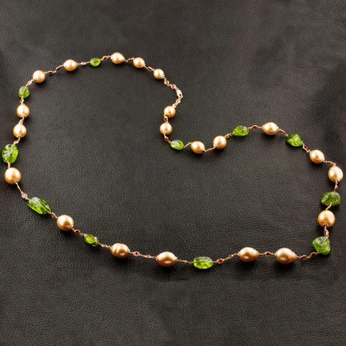 Gold chain necklaces for timeless style-Golden South Sea Pearl, Orange Sapphire & Peridot Necklace