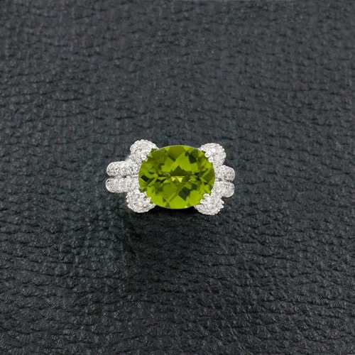 Artisanal rings for handmade, unique pieces-Oval Peridot & Diamond Ring