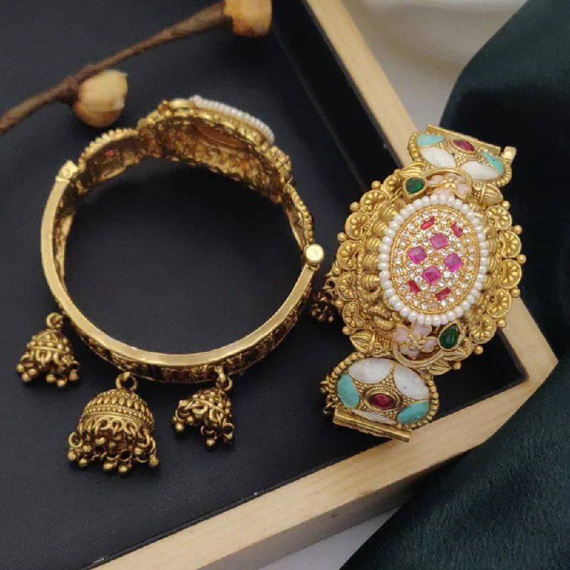 Luxury pearl bangles for sophisticated beauty-Akruti Collection Gold Plated Pota Stone And Meenakari Openable Bangle Set