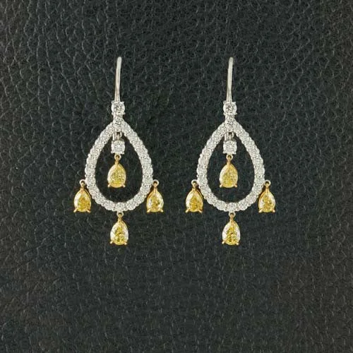 Classic silver earrings for everyday wear-Yellow & White Diamond Dangle Earrings