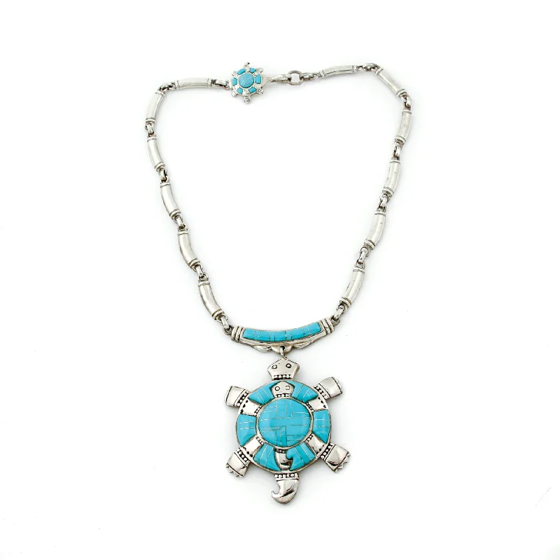 Butterfly pendant necklaces for whimsical style-Endearing 1970's "Turtle Island"  Natural Turquoise Navajo Necklace