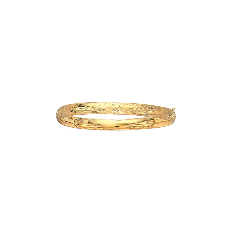 Eco-friendly bracelets for sustainable fashion-14K Gold 6mm Floral Design Bangle